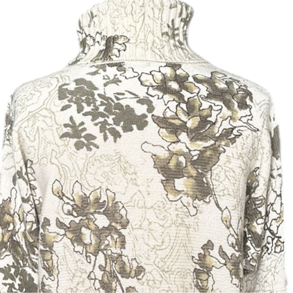 J. JILL Botanical Print Chunky Sweater Turtleneck Cotton Angora Blend Size Large - Picture 8 of 13